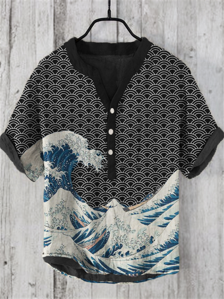 The Great Wave off Kanagawa Linen Blend Shirt