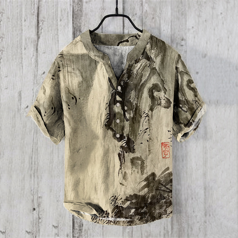 Japanese Ink Painting Print Vintage Shirt